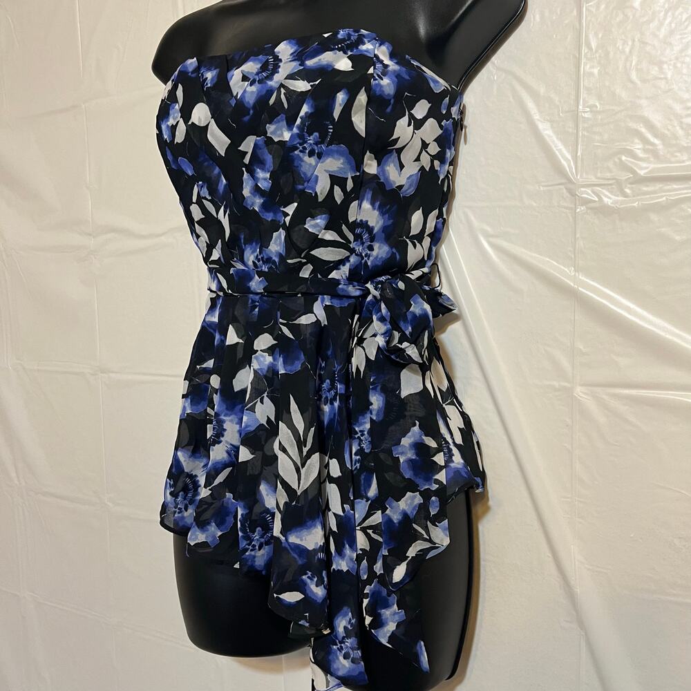 White House Black Market Strapless Floral Top Size 0 Structured Bustier - Picture 2 of 11